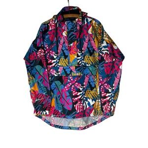 Lauren James Anorak Colorful Floral Tropical 1/4 Zip Windbreaker Jacket Sz Small